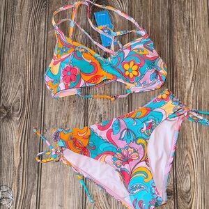 Colorful Floral Bikini Set boho bright XS NEW matching set